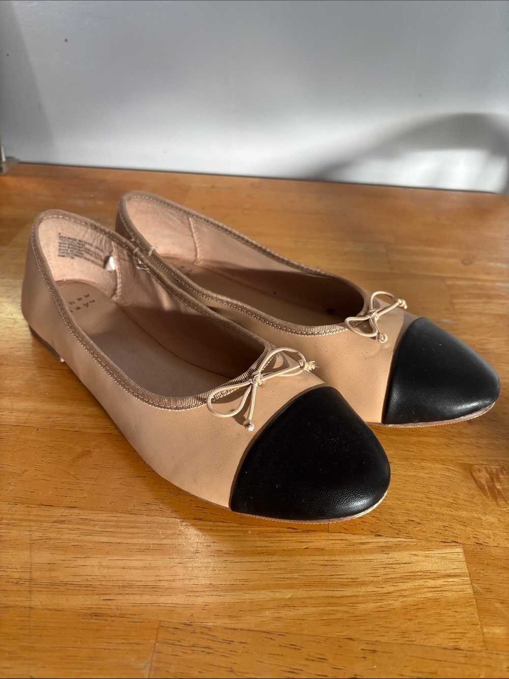 Beige and Black Two-Tone Ballet Flats